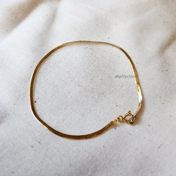 Vintage 14k Solid Yellow Gold Estate Herringbone Chain Bracelet Anklet MINT - Picture 2 of 6